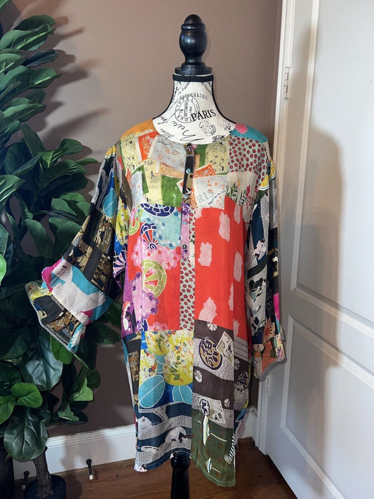 Johnny Was Silky Top Long Sleeve Button Up Xxl 2X 2xl Japanese Tunic Dress