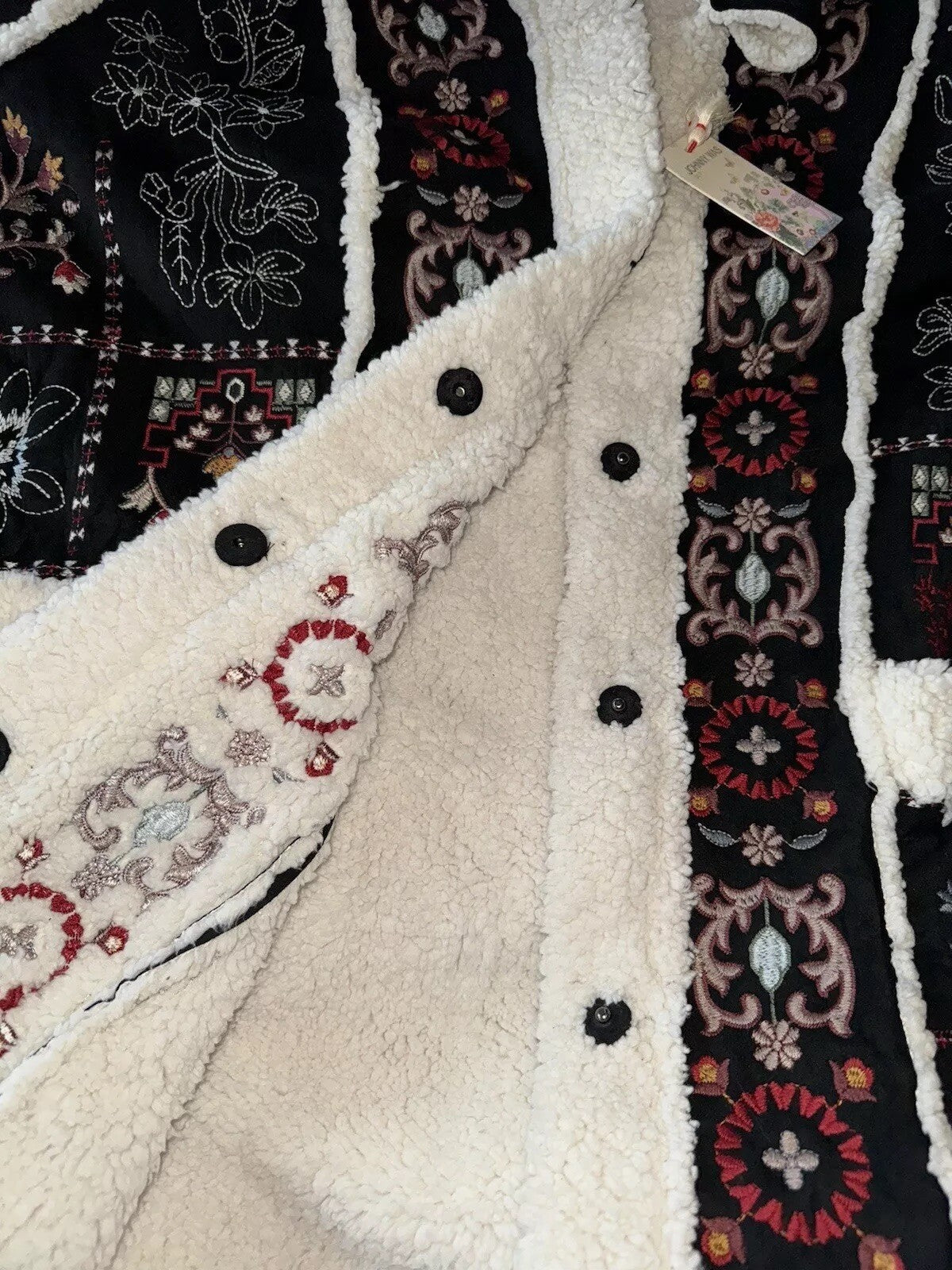 Johnny Was 2X Faux Suede Sherpa Coat Jacket Wrap Shearling Lined BOHO Johnny Was