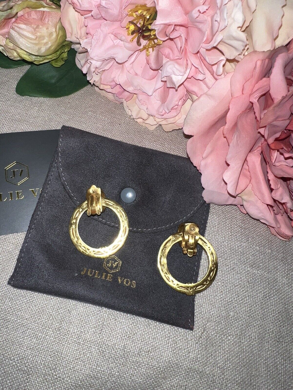 Julie Vos 24k Gold Plated Hoop Door Knocker Clip On Earrings