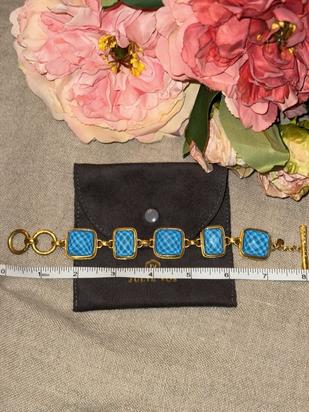 Julie Vos Iridescent Pacific Blue Link Bracelet With Adjustable Toggle