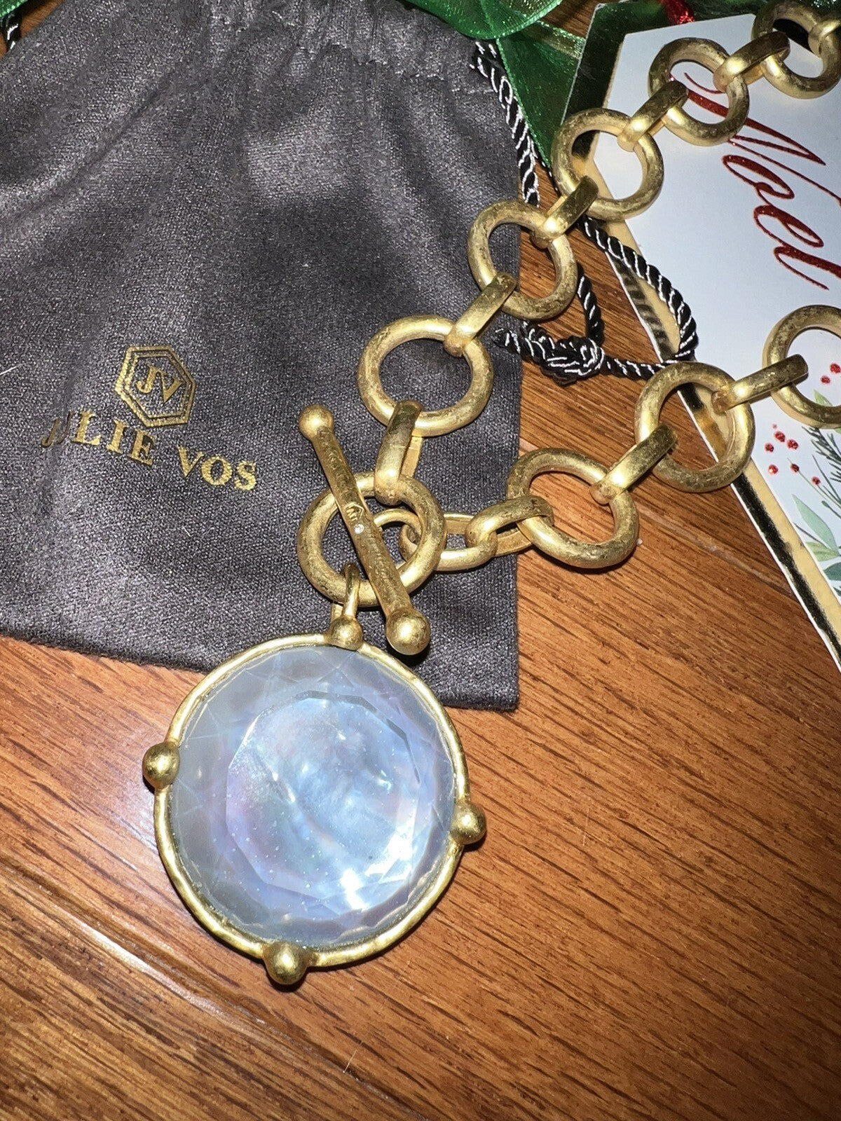 Julie Vos Iridescent Blue Statement Toggle Link Necklace Pendant Bee 19” Julie Vos