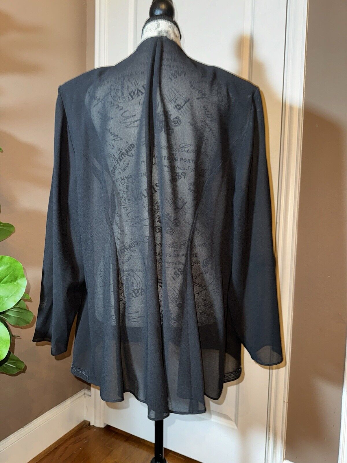 Eileen Fisher 2X Black Dress Jacket Top Beaded Kimono Wrap Tags Cut Out