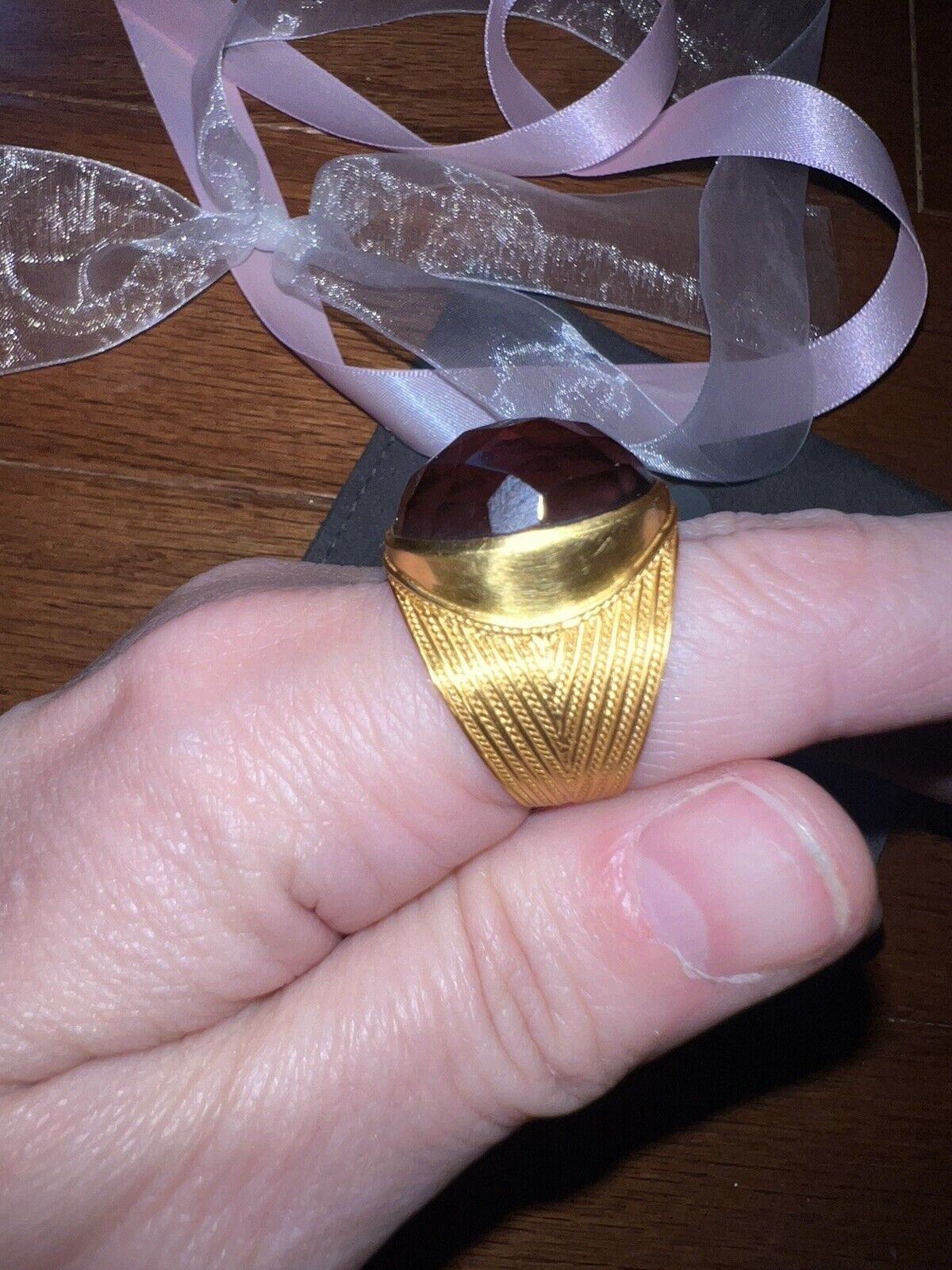 NEW Julie Vos Statement Ring Sz 9 24k Gold Plated W/ Purple Wine Stone NWOT