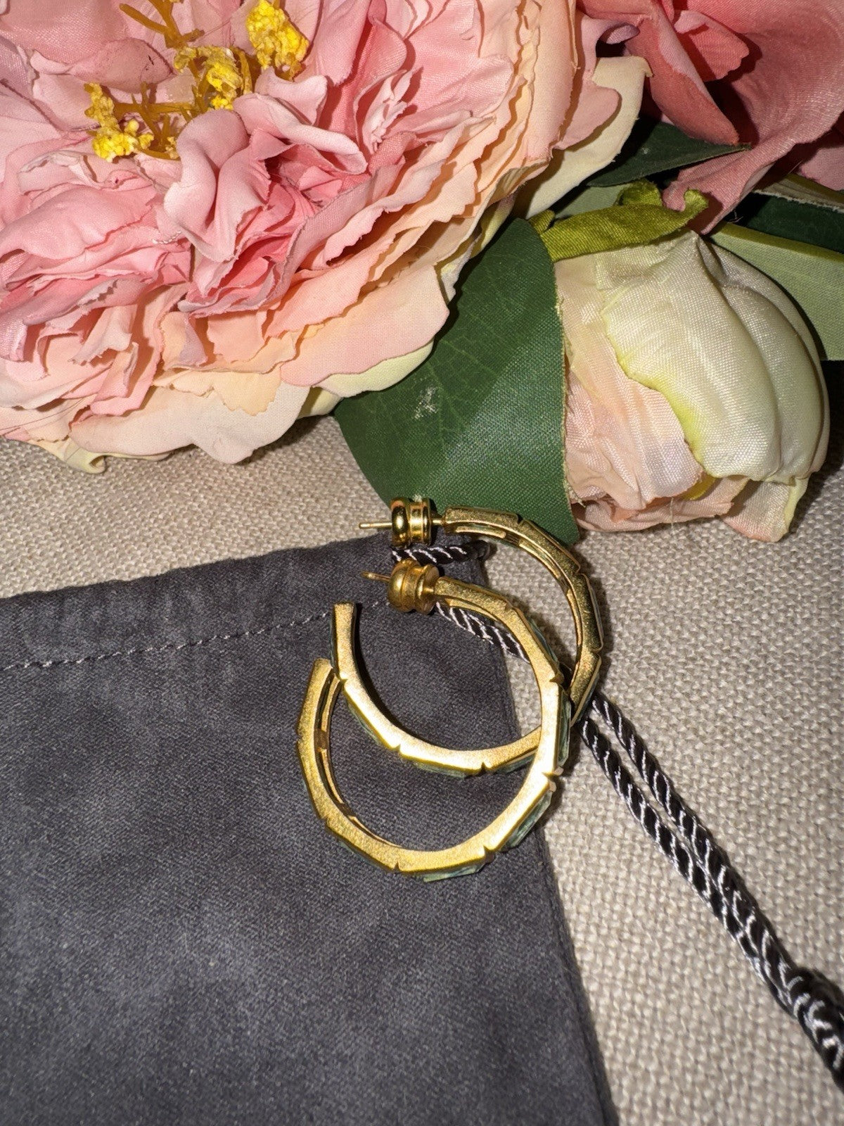 Julie Vos Baguette Clear Blue & 24k Gold Plated Hoop  Earrings 1.25” Julie Vos