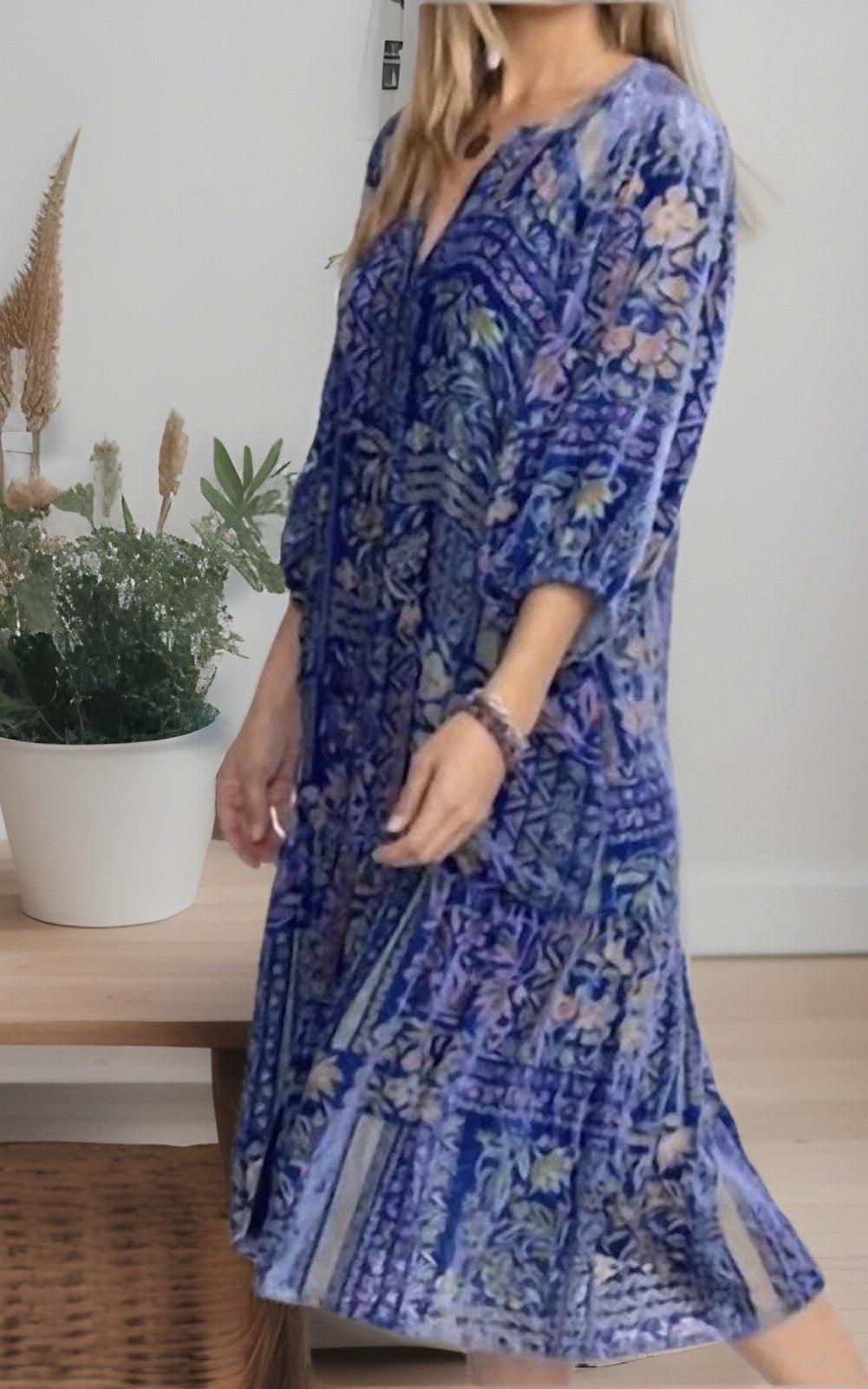 Johnny Was 3X Blue & Purple Velvet Burnout Shift MIDI Dress Lightweight Cool Johnny Was