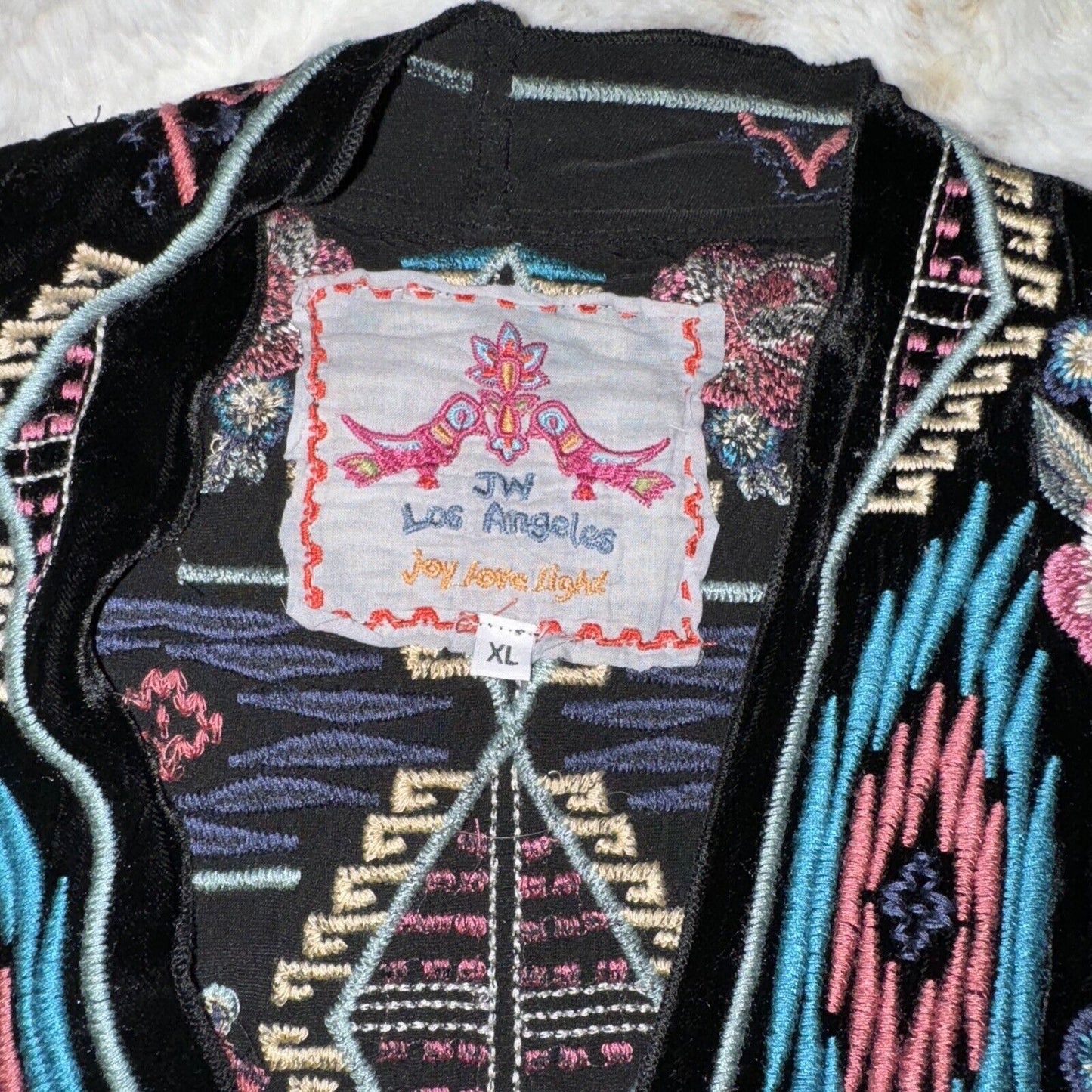 Johnny Was Black Velvet XL 1X Aztec Kimono Wrap Duster Jacket Coat Cardigan