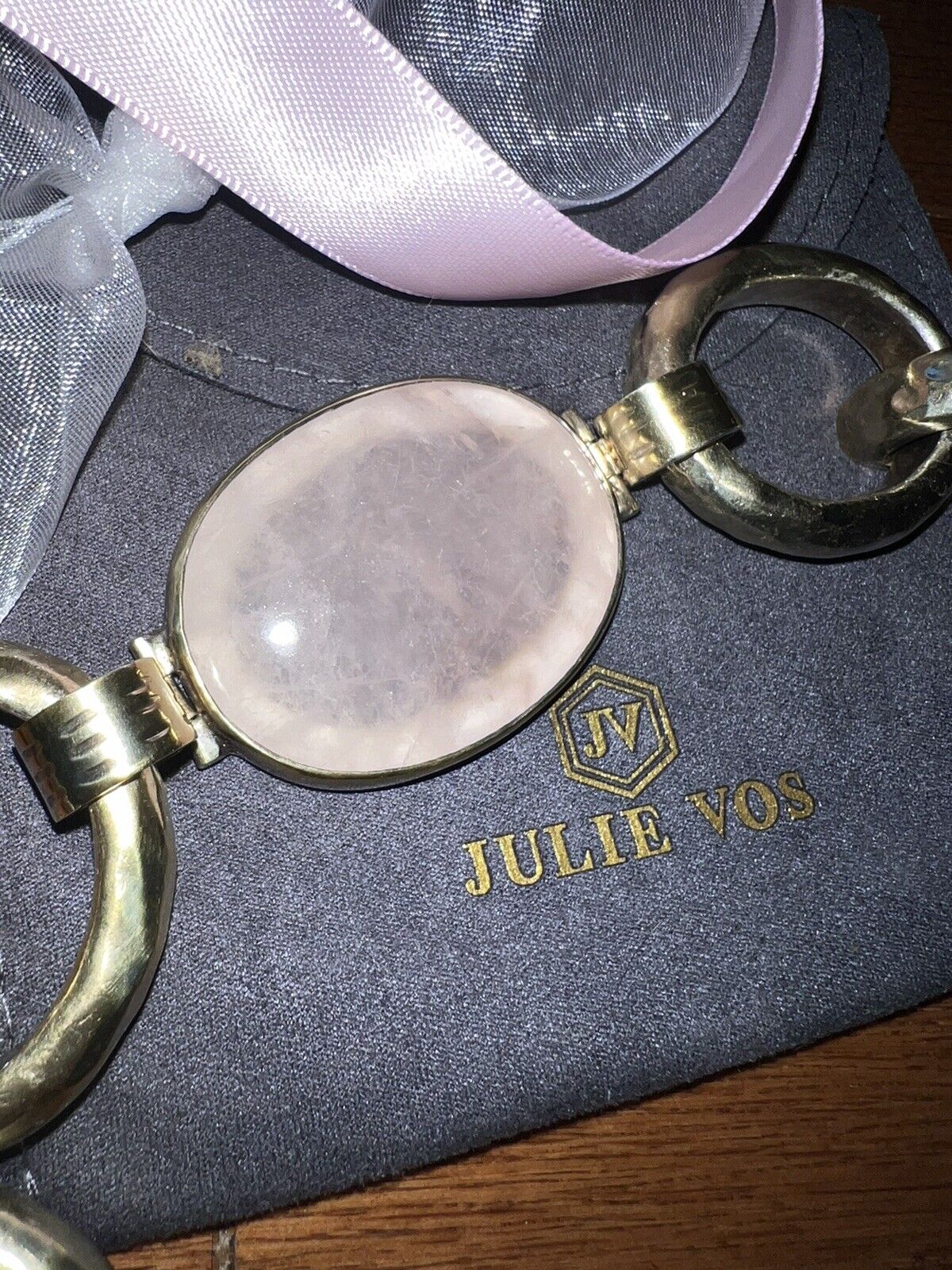 RARE Julie Vos 925 SILVER  Large Link Bracelet w/ Rose Quartz Pink Stone