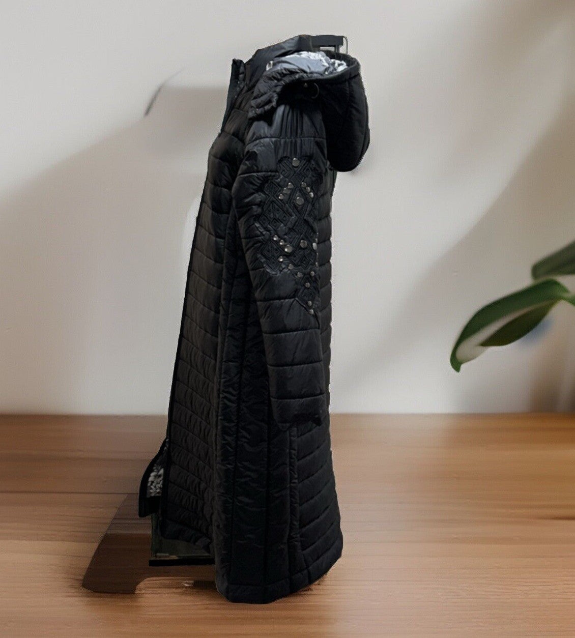 Johnny Was XL Black Puffer Coat Jacket Embroidery On Sleeves $598 Retail Johnny Was