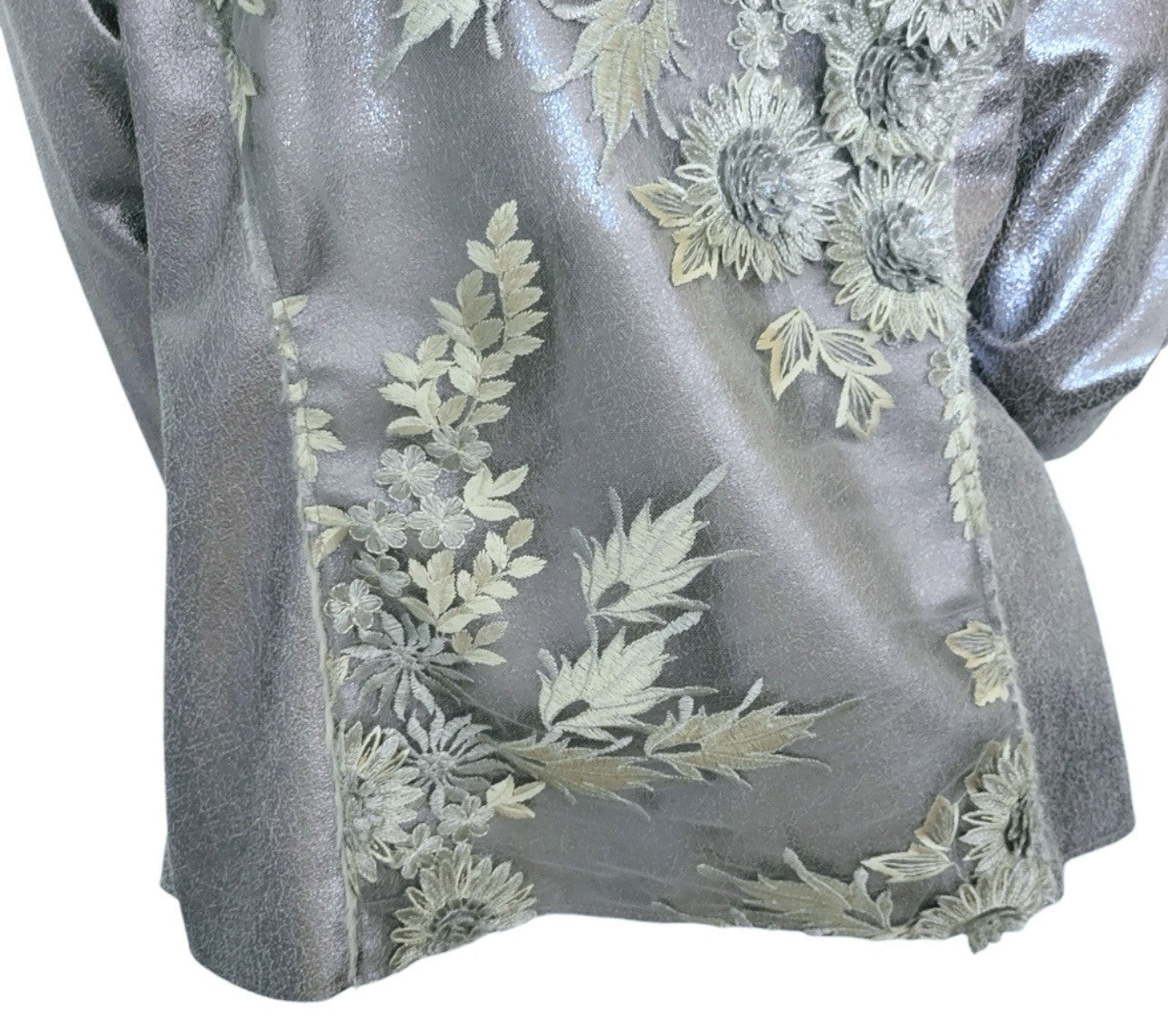 Johnny Was XL Silver Faux Suede & Fur Jacket Coat Applipue & Embroidery Johnny Was