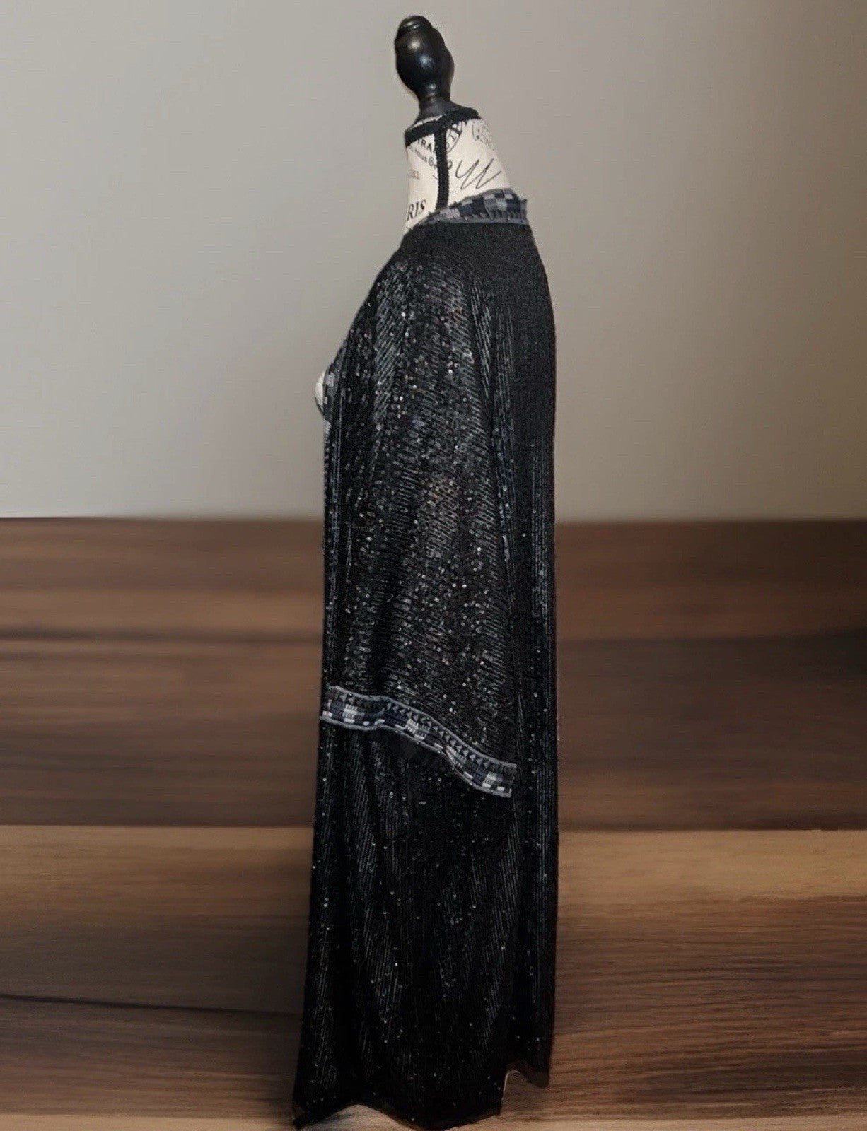 Johnny Was L 100% Silk & Sequins Black KIMONO Long Duster Coat REVERSIBLE Johnny Was