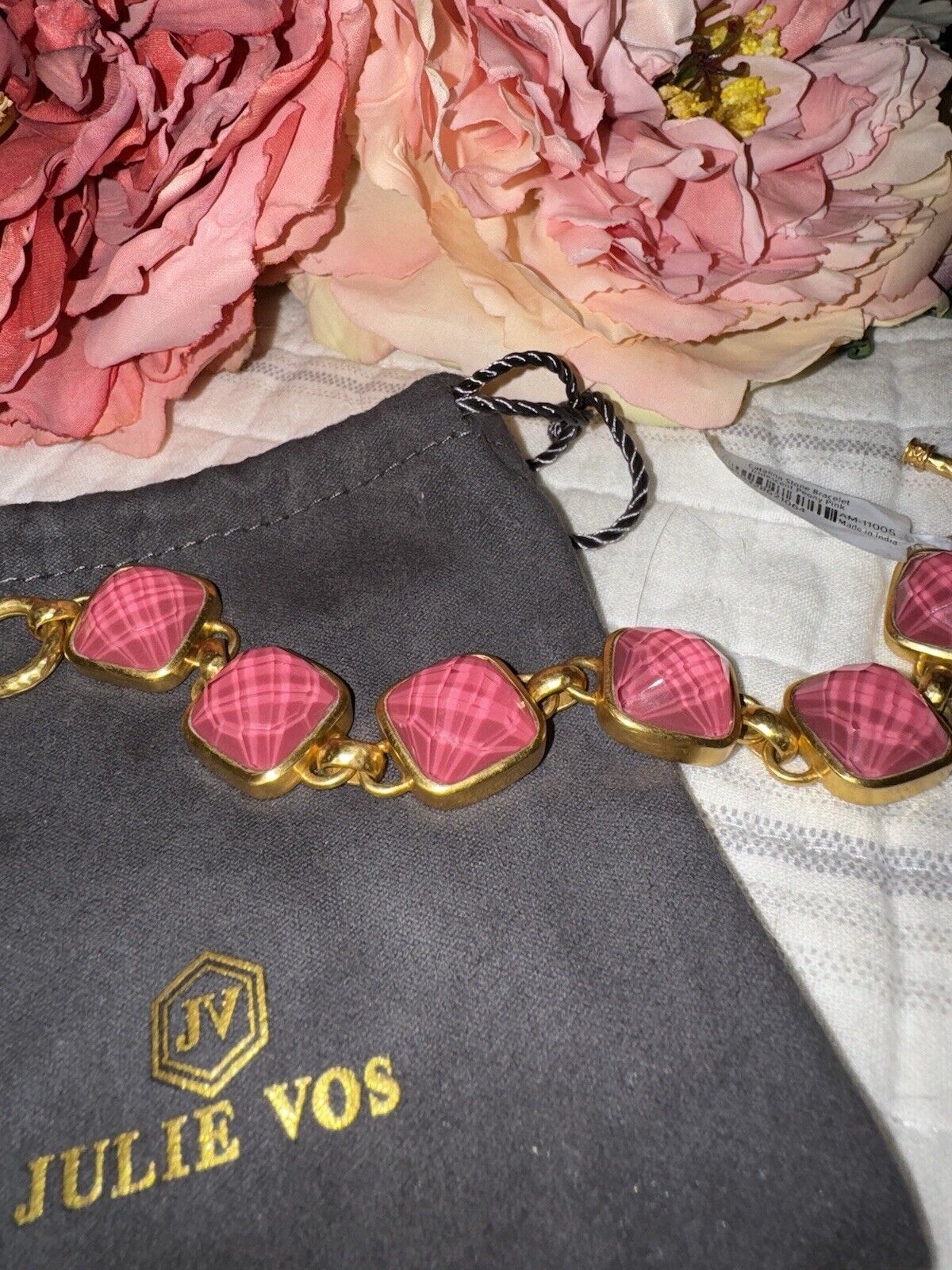 Julie Vos 8” Large Size Peony Pink Link Bracelet Adjustable Toggle