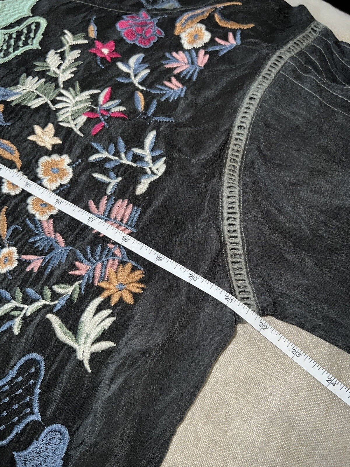 Johnny Was L Black Embroidered Blouse Tunic Top Mini Dress Kimono Sleeve Shirt Johnny Was