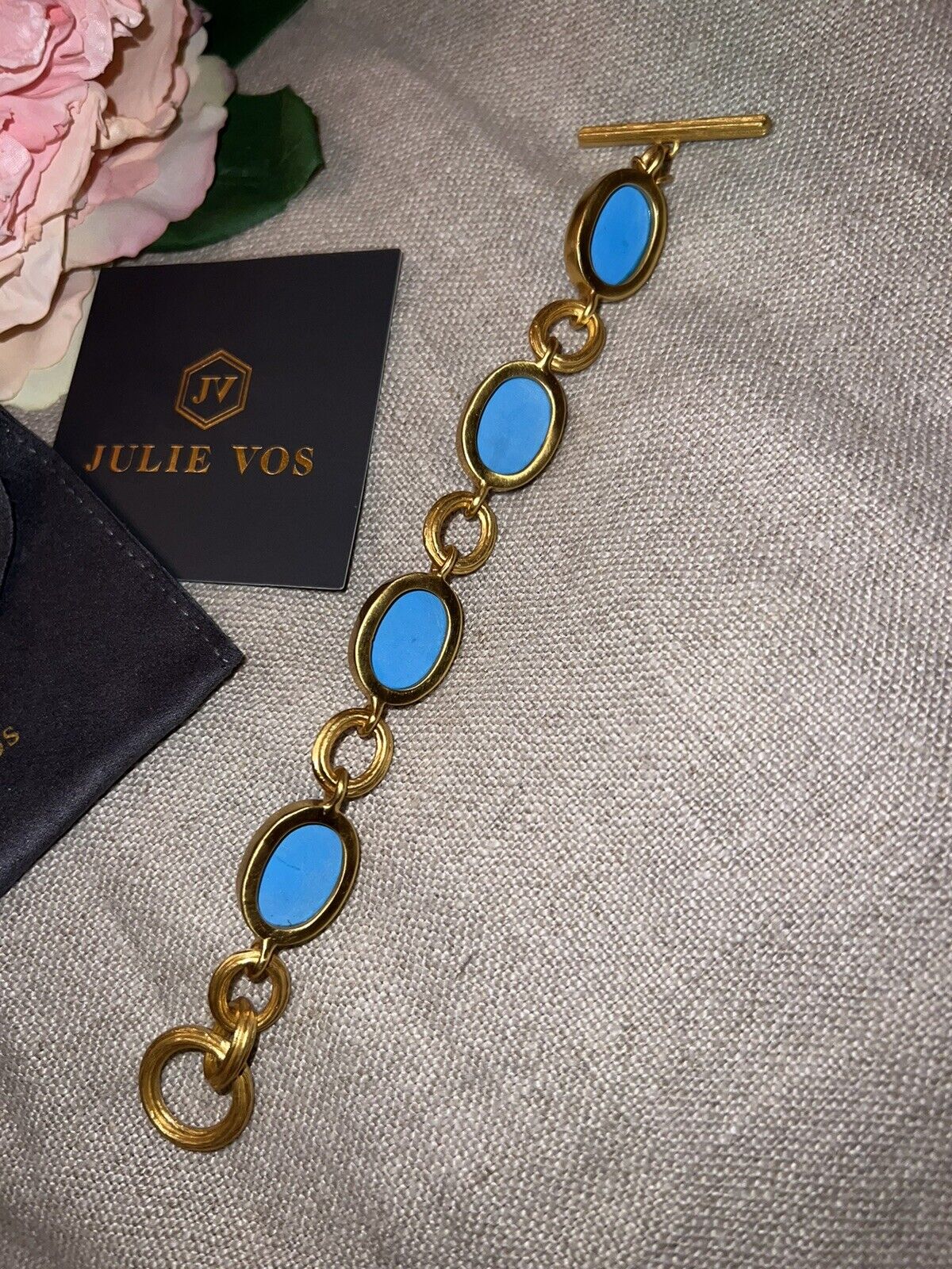 NEW Julie Vos Pacific Blue Toggle Link Bracelet 24k Gold Plates NWOT