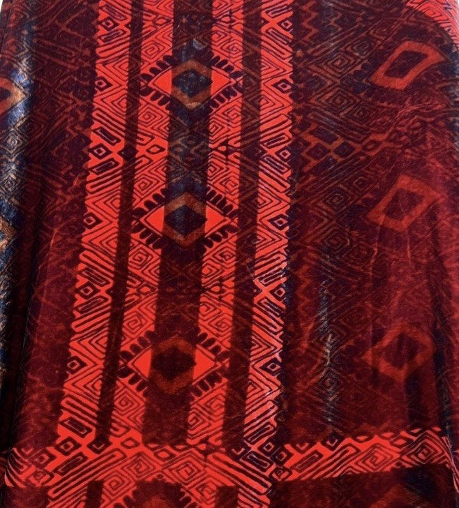 Johnny Was L Large Red & Black Velvet Button Up Shirt Blouse Top Long Sleeve Geo Johnny Was