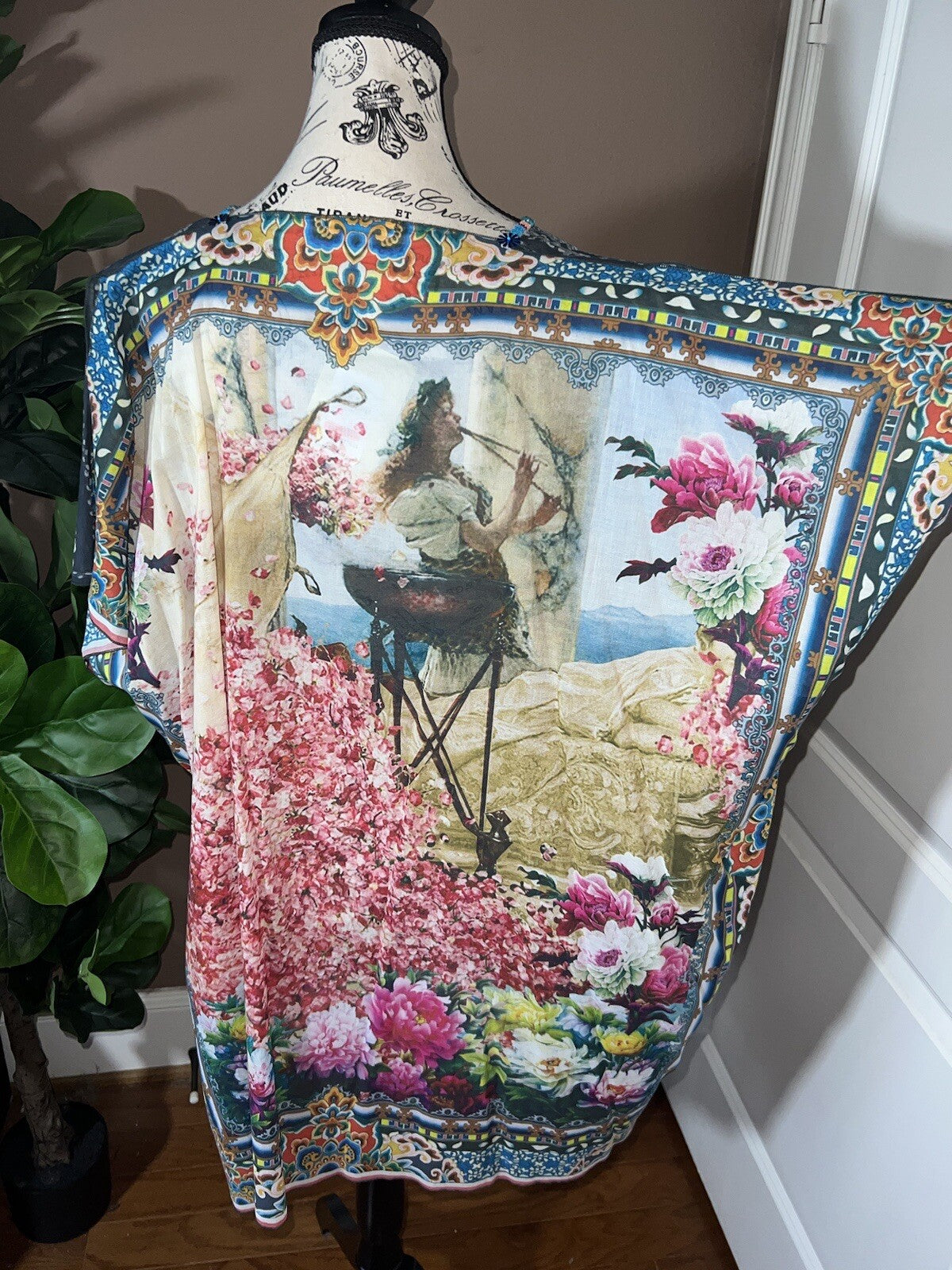 Johnny Was O/S Kimono Wrap Top Cover Up Beautiful Back & Beading Summer One Size Johnny Was