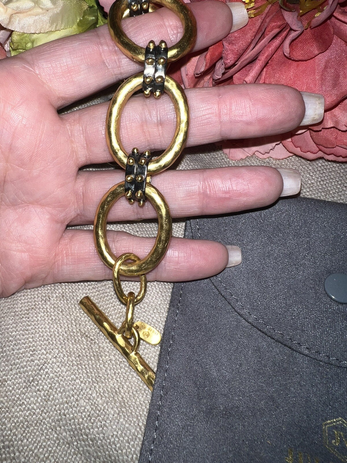 Julie Vos Soho 2 Tone 24k Gold Plated Toggle Chain Link Bracelet  8.5” Julie Vos