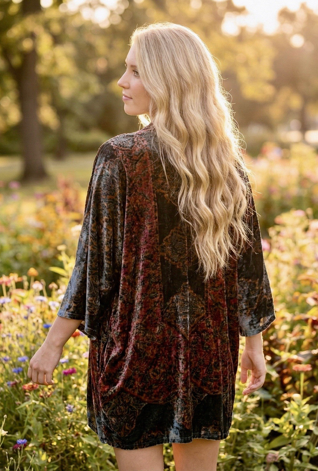 Johnny Was Black & Red Velvet Sz 3X 3XL Kimono Wrap Gorgeous Colors Johnny Was