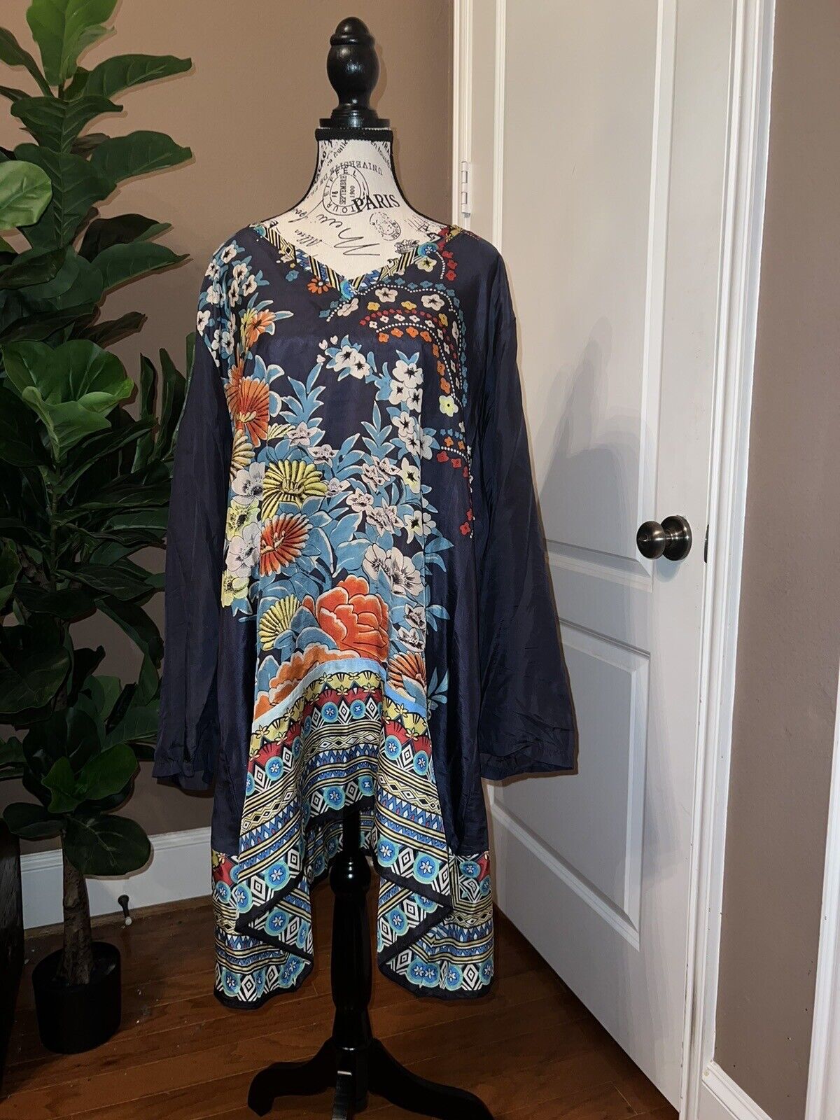 Johnny Was 3X 3XL 100% Silk Tunic Top Kimono Sleeves