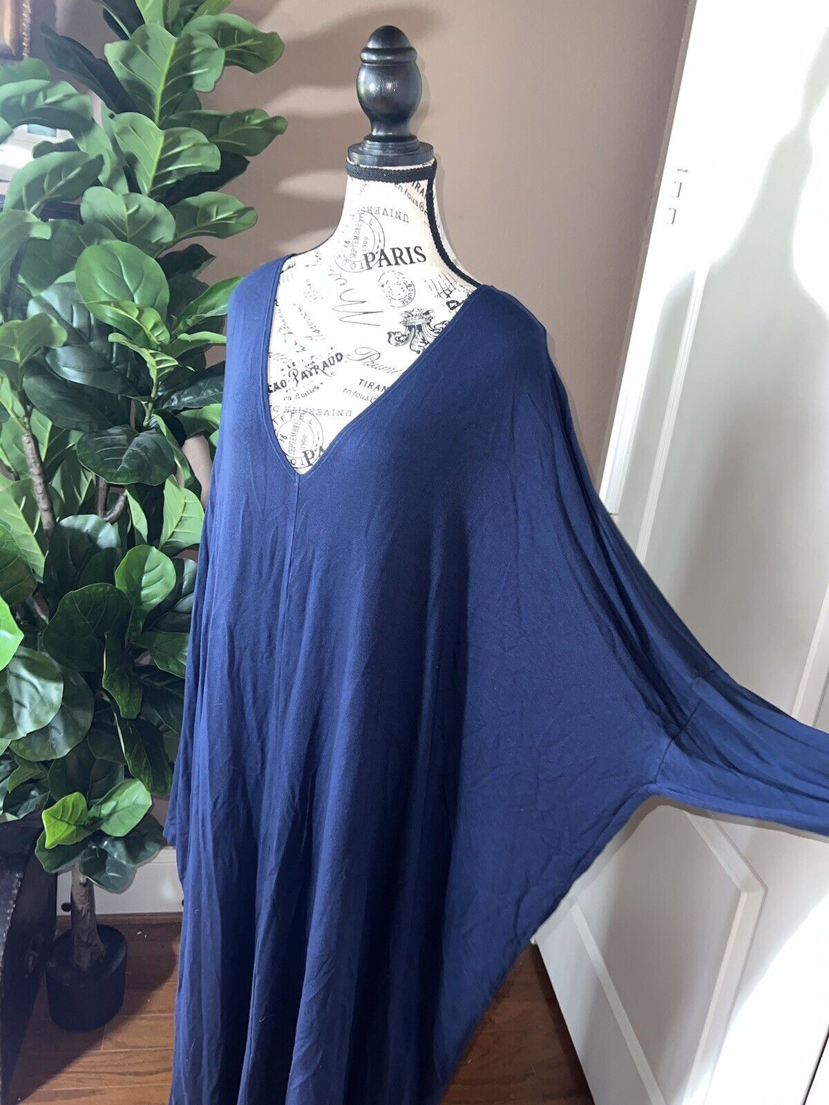 Bryn Walker Dark Blue Dolman Sleeve Maxi Dress Batwing 3X 3XL  MSRP $198