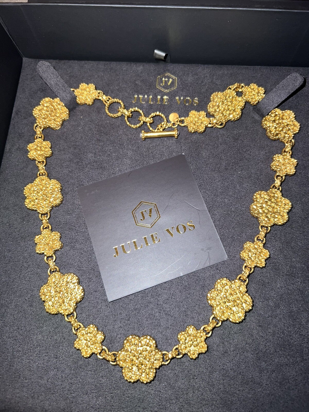 Julie Vos Flower Statement Necklace Toggle Link 24k Gold Plated Chain Julie Vos