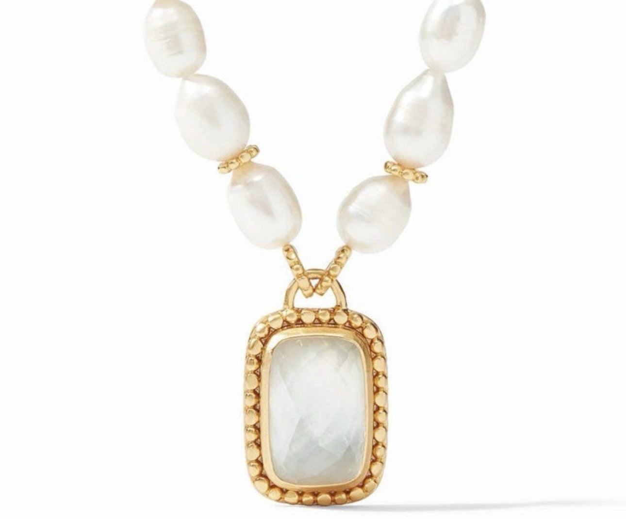 Julie Vos Freshwater Pearl & Clear Statement Necklace 24k Gold Plated Julie Vos
