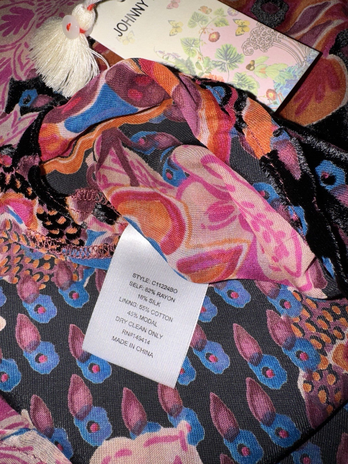 Johnny Was XXL Burnout Silk & Velvet Blouse Pink & Red Button Up Tunic Top BOHO Johnny Was