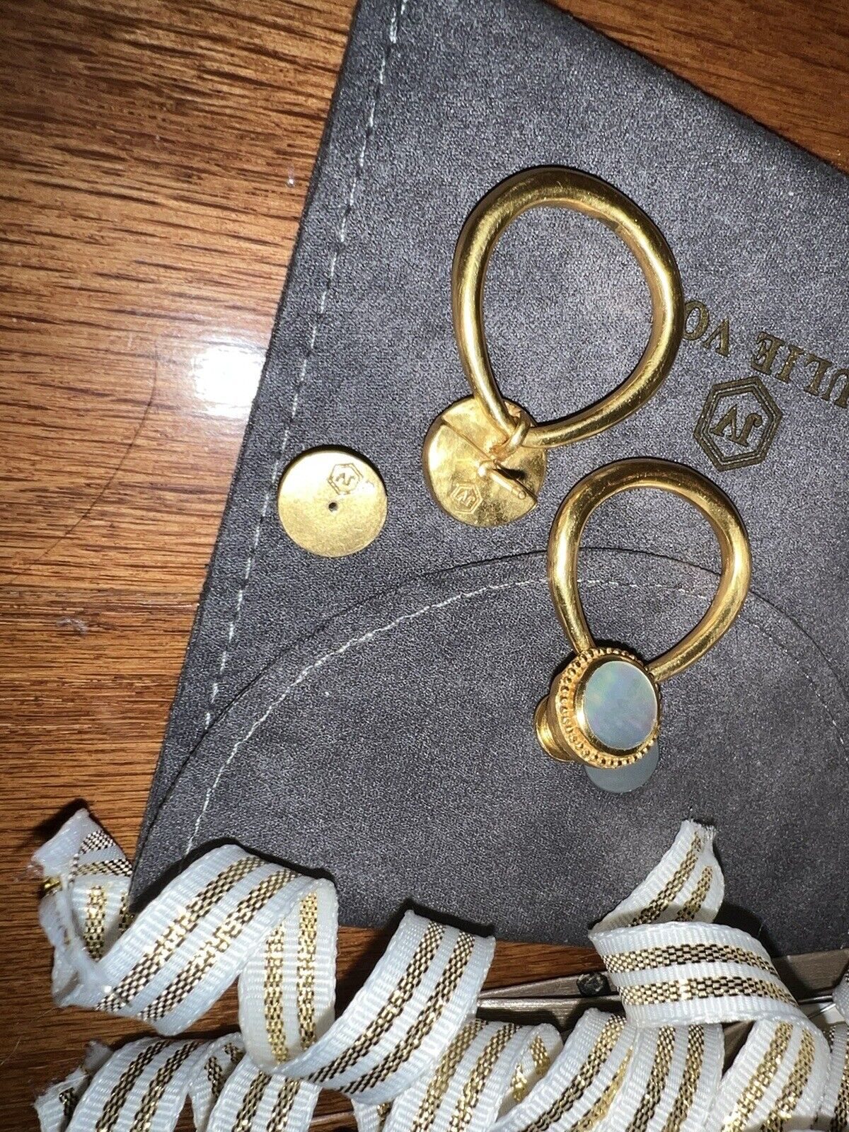 Julie Vos Mother Of Pearl Hanging Hoops 24k Gold Plate Earrings