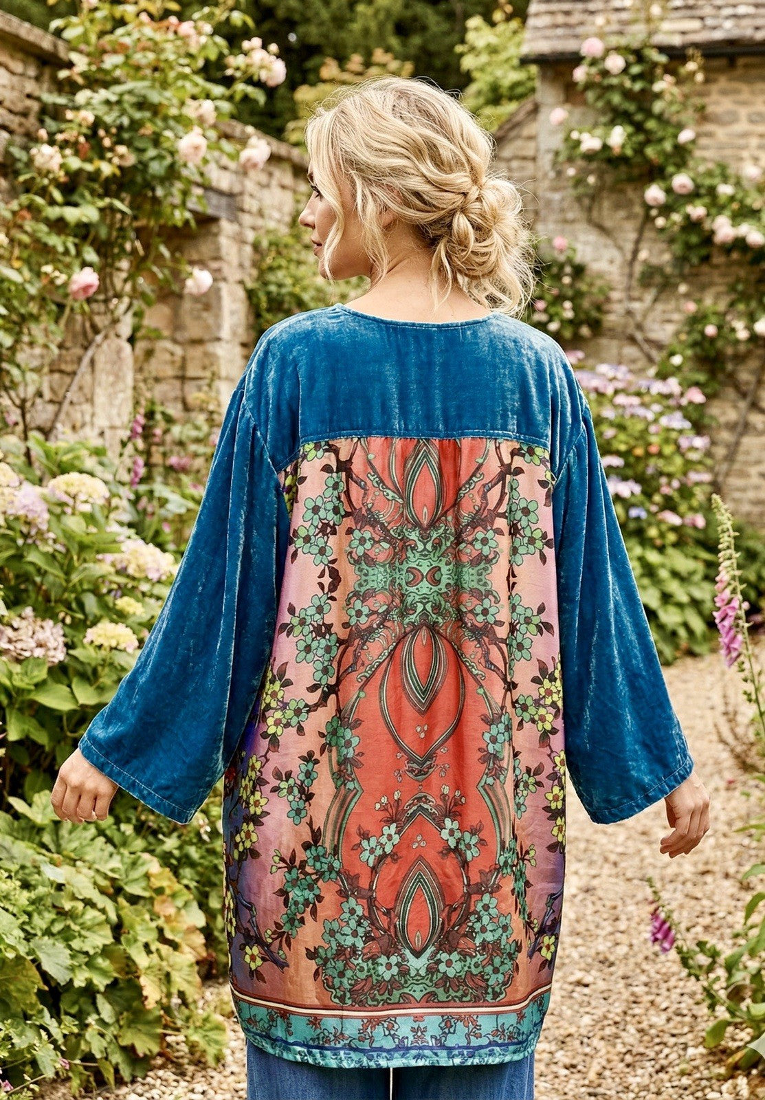 2 pc Johnny Was Large Teal Blue Velvet & Silk Tunic Top FREE Matching Undershirt Johnny Was