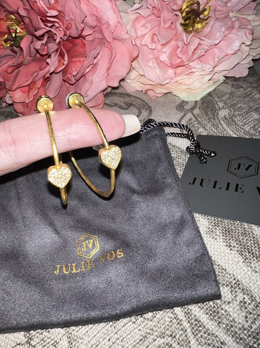 Julie Vos New Pave CZ Heart 1.75” Hoop Earrings 24k Gold Plate Julie Vos