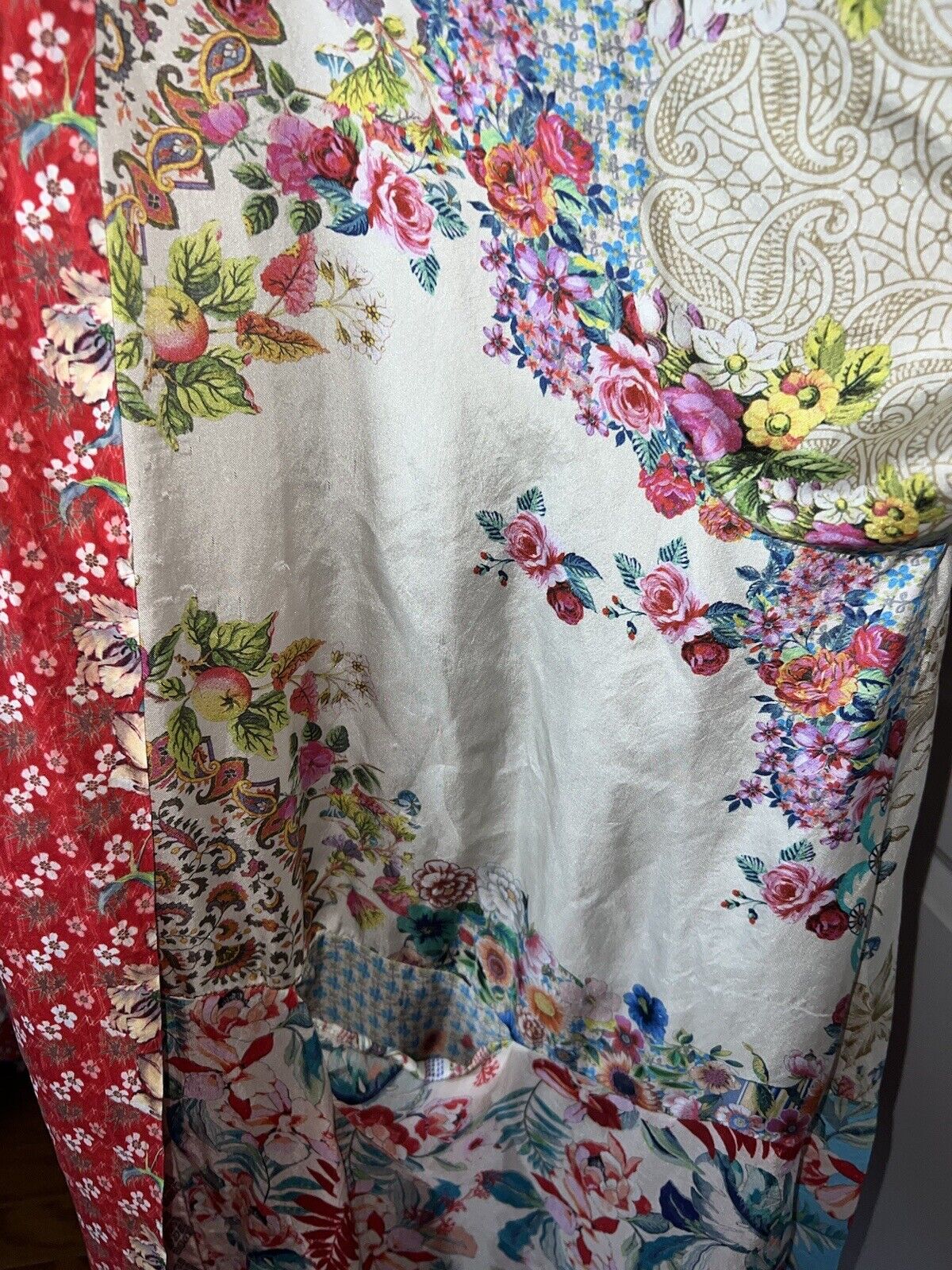 Johnny Was 100% Silk Kimono Sz XL 1X 1XL Cherry Blossoms & Flowers STUNNING BACK