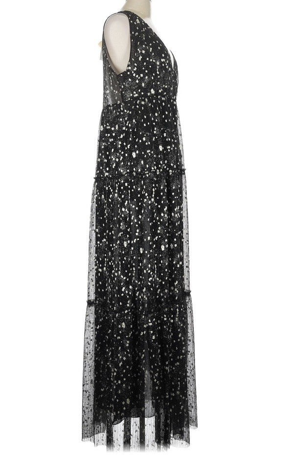 Johnny Was L Black & Gold Long Maxi Party Dress Sleeveless Pair W/ Kimono Johnny Was