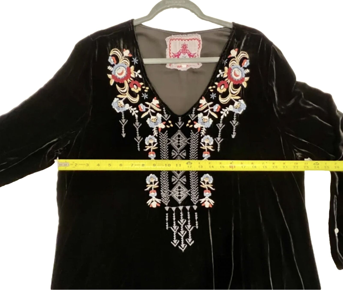 Johnny Was Black Velvet Tunic Top Mini Dress Embroidered Sz 1X XL