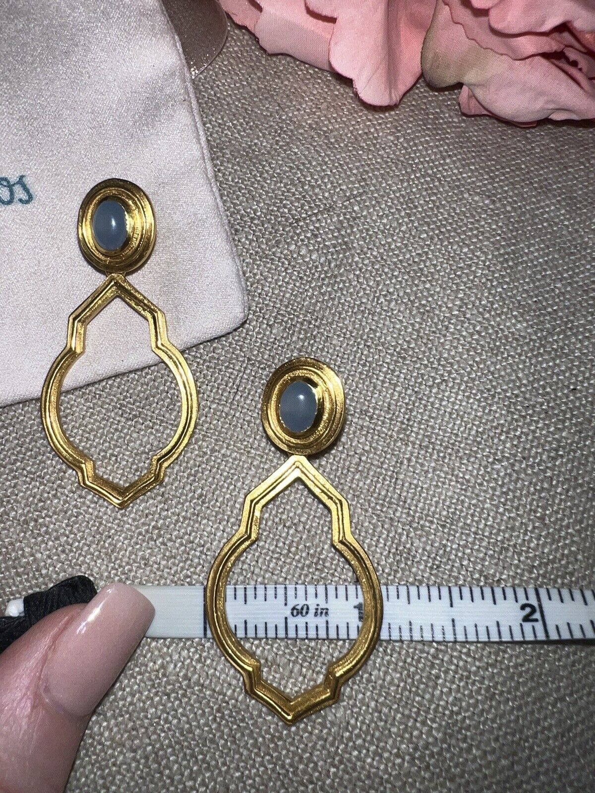 New Julie Vos AMAZING Blue Stone Statement Earrings 24k Gold Plated