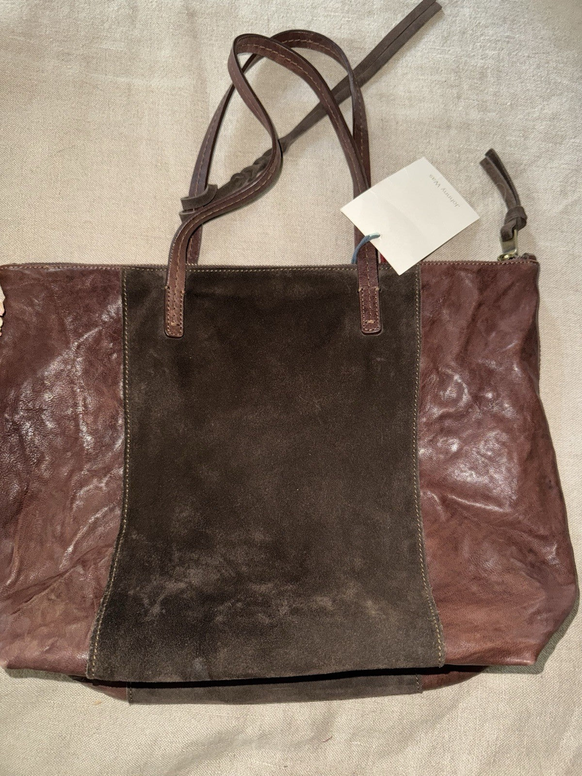 Johnny Was Dark Chocolate Brown Leather & Suede Bag Purse Tote Hobo Tassels Johnny Was