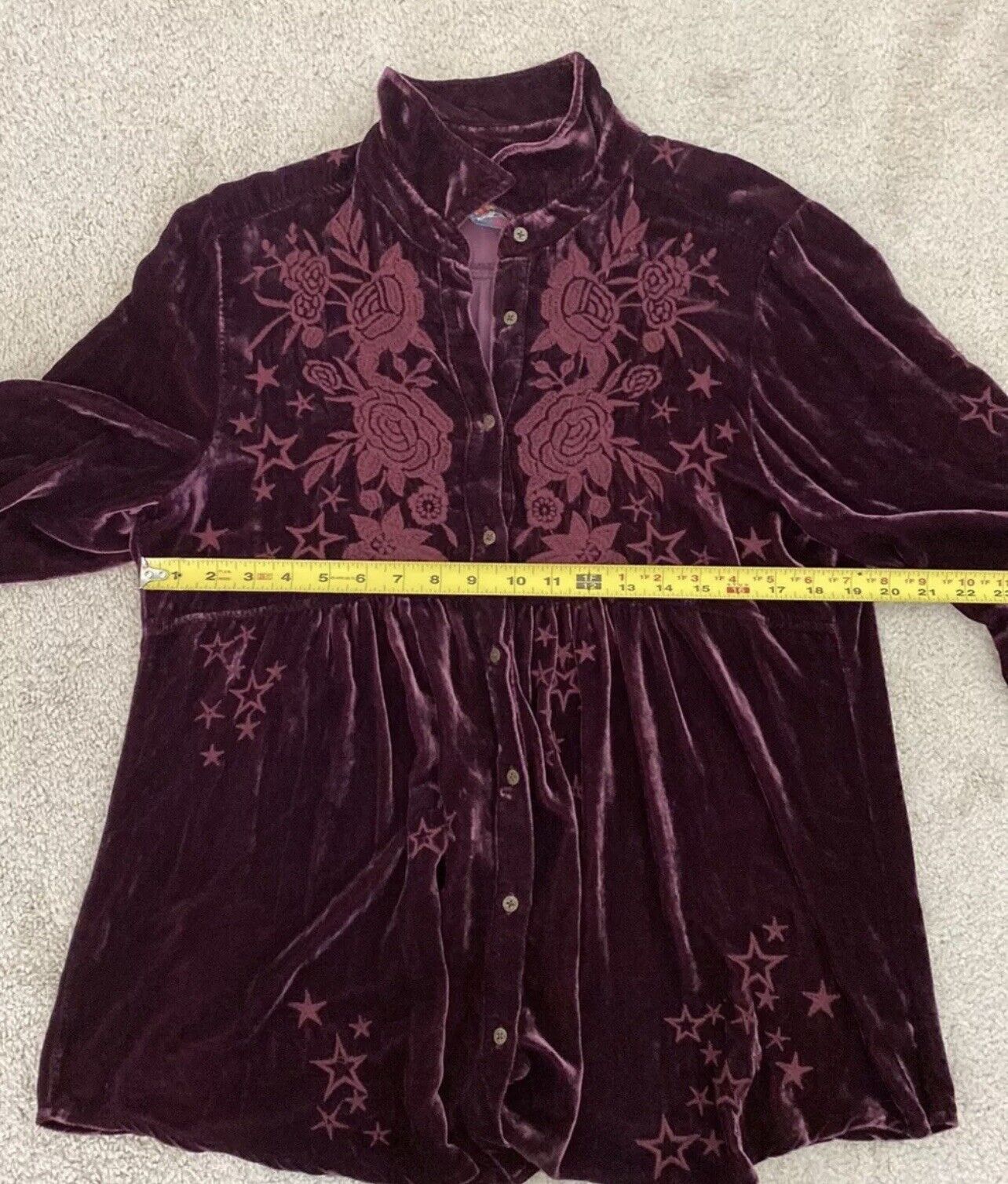 Johnny Was Burgandy Wine Velvet & Embroidered Tunic Top Kimono XL 1X