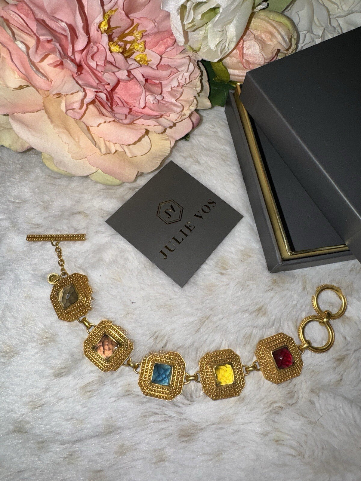 Julie Vos 8.5” Large Sz Gorgeous Link Bracelet Adjustable Toggle Multi Color Julie Vos