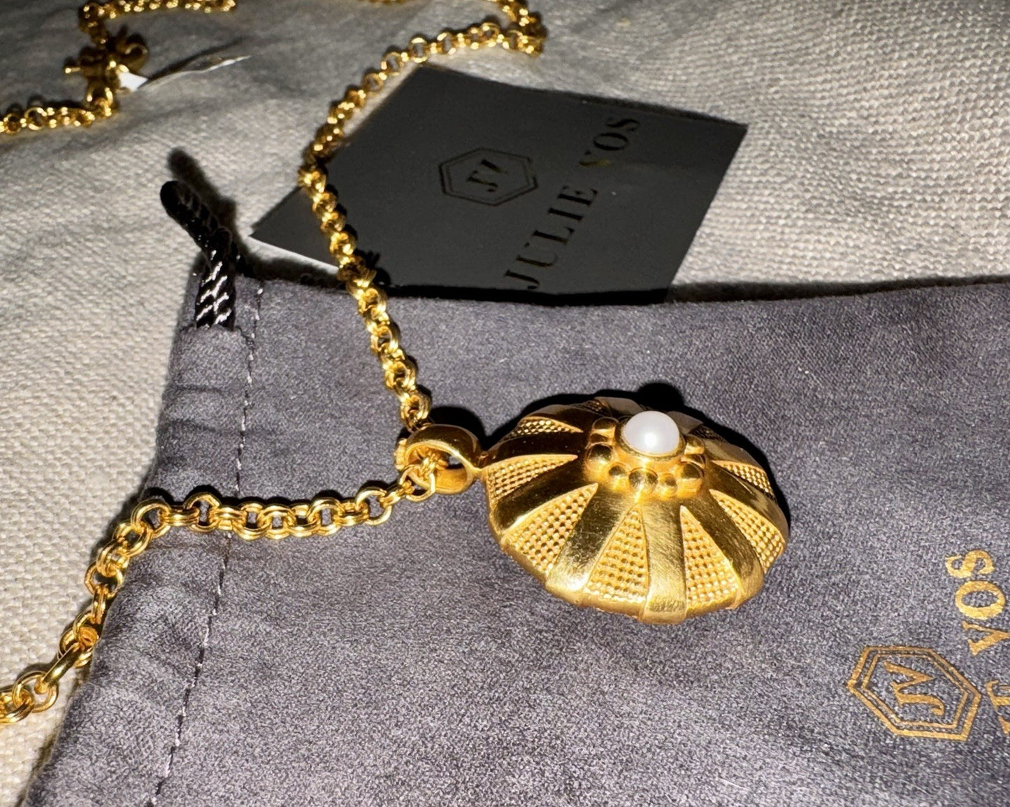 Julie Vos Pearl Statement Necklace Link & 3D Pendant 24k Plated $395 Retail Julie Vos