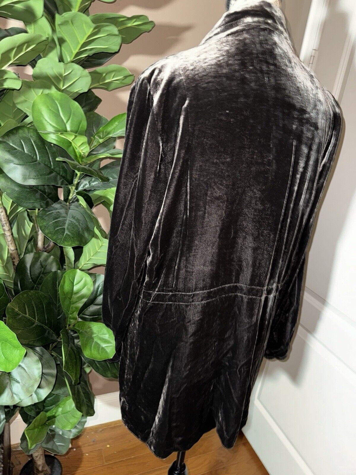 Johnny Was Sz L Large Grey Velvet Duster Blazer Coat Jacket Kimono Wrap