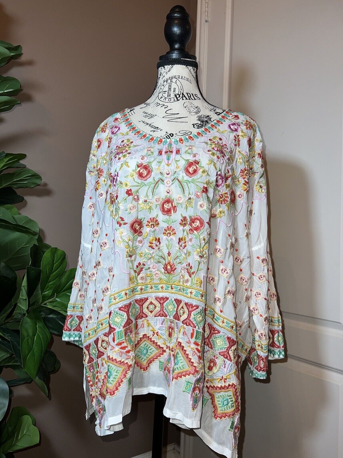 Johnny Was Heavily Embroidered Tunic Sz XXL (2X 2XL) SPRING EASTER