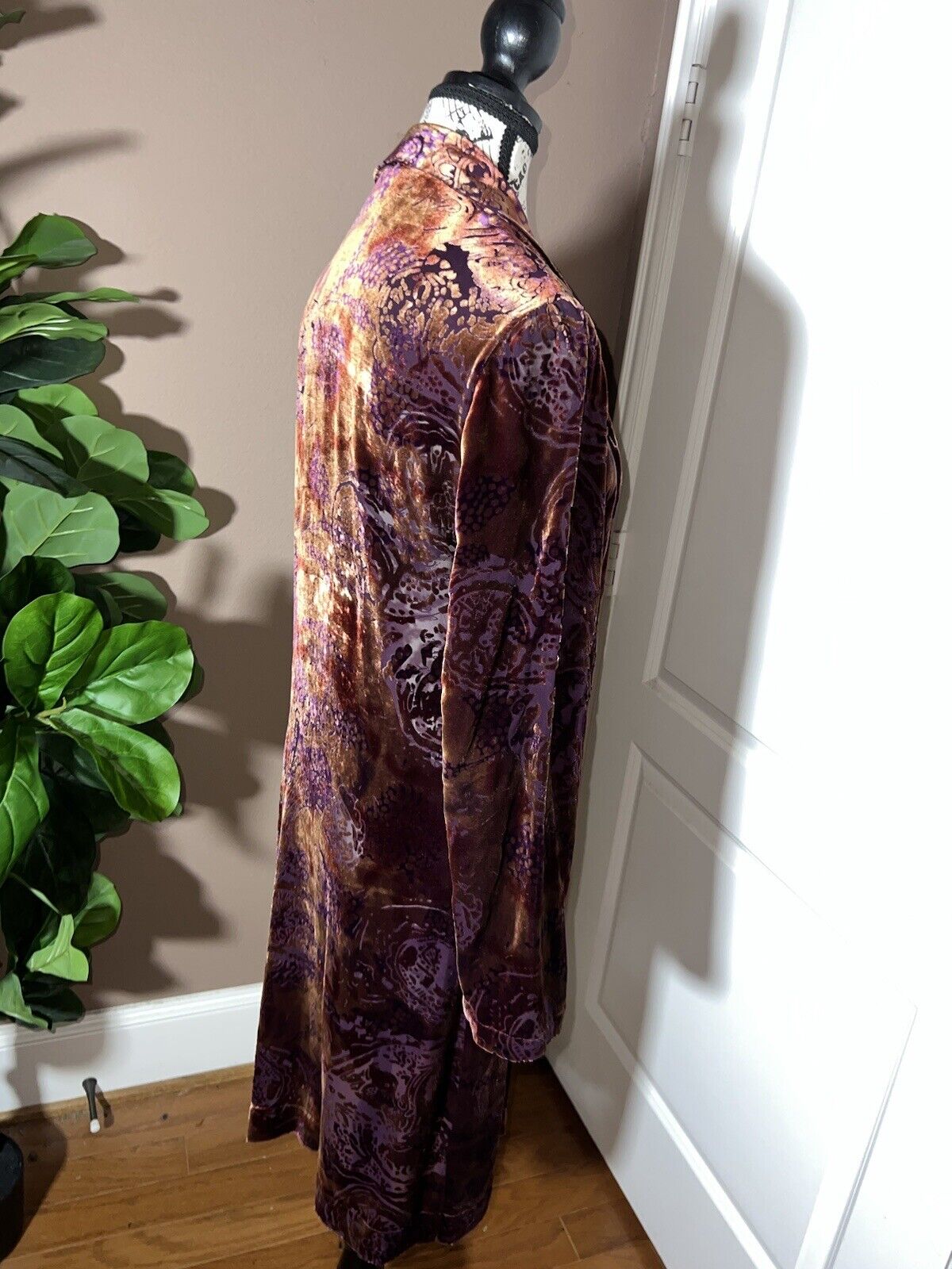 Johnny Was Burnout Velvet Long Kimono Duster Wrap M Medium Burgundy Wine Jacket