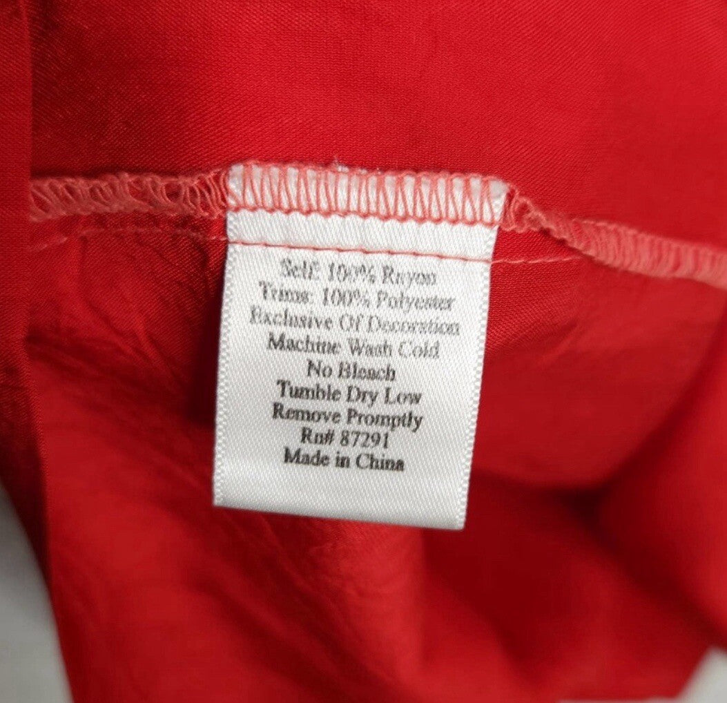 Johnny Was 1X Peasant Top Blouse Red Silky Lightweight Cool Embroidered Tunic Johnny Was