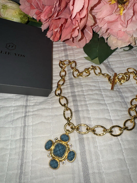 Julie Vos Statement Necklace Peacock Blue & 24k Gold Plated Toggle Link Julie Vos