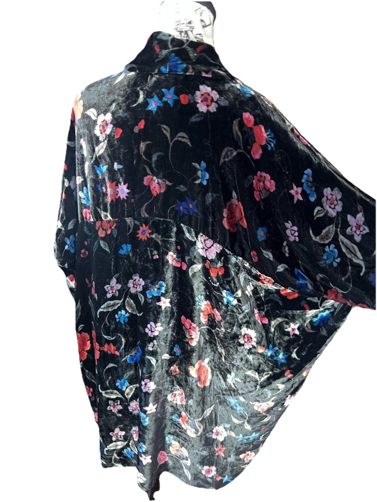 Johnny Was 3X Plus Black & Red Velvet Kimono Wrap Floral Cardigan Jacket Johnny Was
