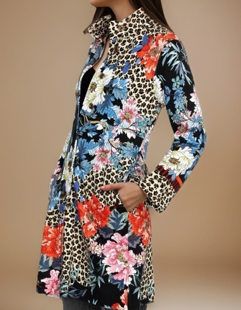 Johnny Was S Military Jacket Coat Animal Print & Floral Button Up Soft Johnny Was