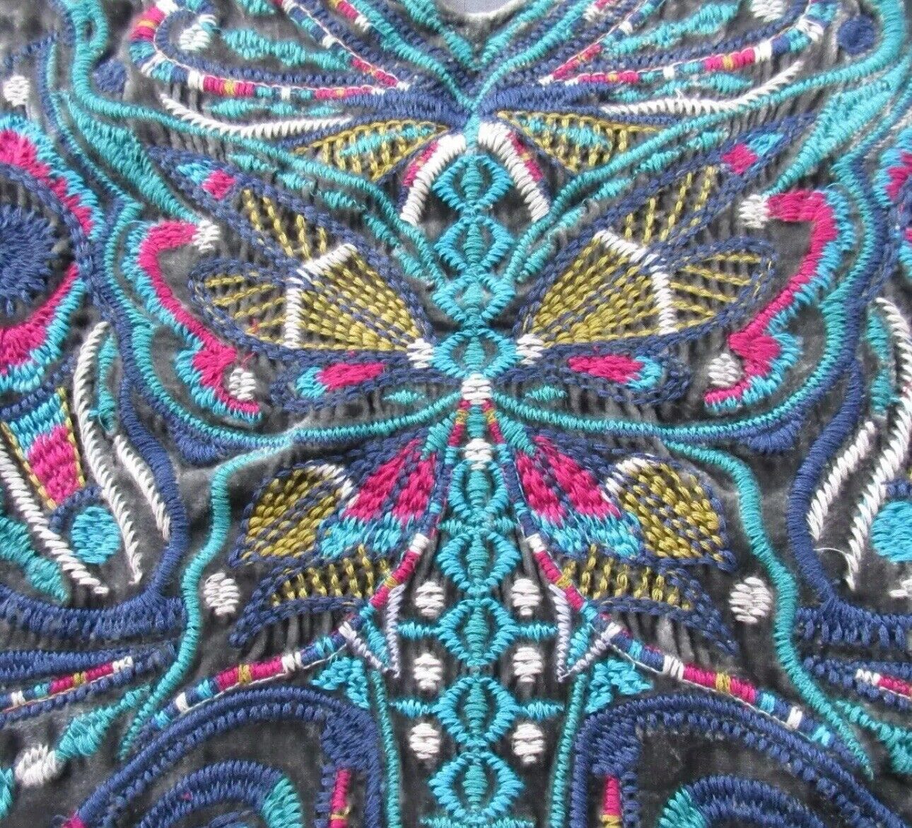 Johnny Was XXL 2X Grey Velvet Butterfly Tunic Top Mini Dress Embroidered