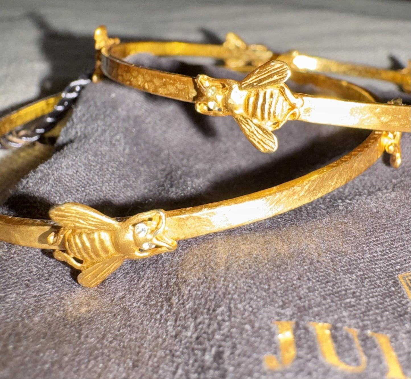 Julie Vos 2 Pc Bee Bangle Bracelets Clear Crystal Embellished 24k Gold Plate Julie Vos