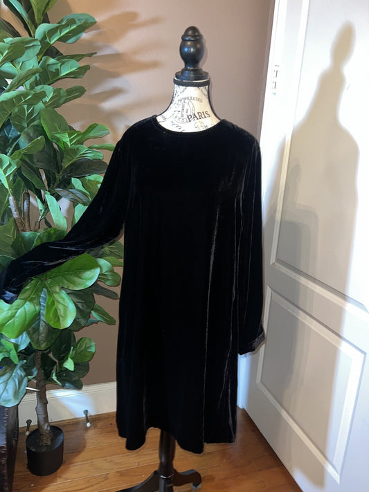 Eileen Fisher Black Velvet MIDI Dress Beautifully Soft Sz M  MSRP $398 Eileen Fisher