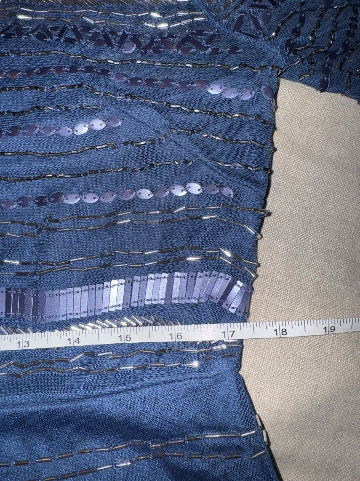 Johnny Was Sz 14 Blue Beaded Mesh Cocktail Party Dress $625 Retail Blk Label Johnny Was