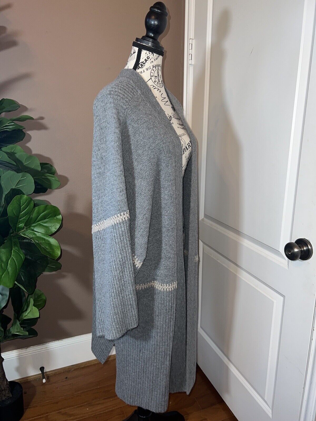 Johnny Was Soft Grey Cashmere Long Kimono Cardigan Wrap Duster L Large