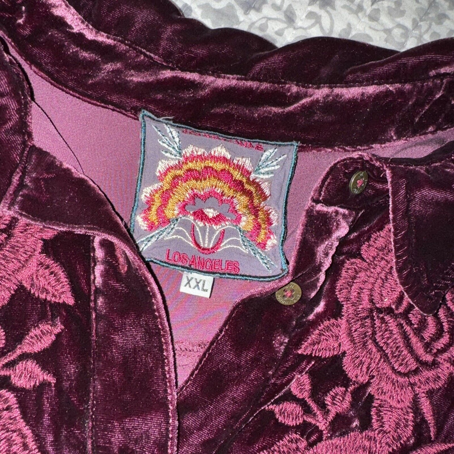 Johnny Was Burgandy Wine Velvet & Embroidered Tunic Top Kimono Sz XXL